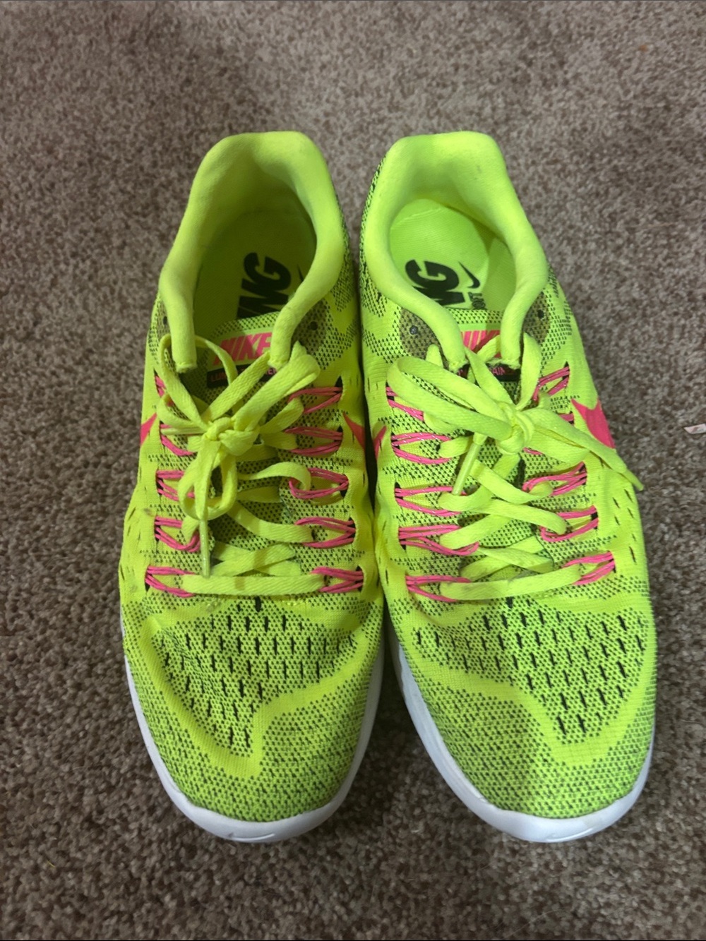 Nike Women’s Neon Yellow Running Shoes with Pink Accents
